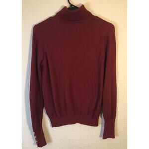 Turtleneck Sweater‎ Womens Sz Lg Fitted Solid Red Embellished Cuffs Long Sleeves